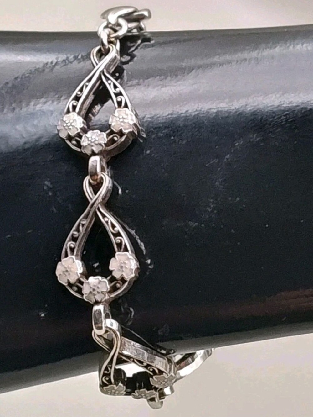 Brighton Infinity Sparkle Link Bracelet Silver Plated Etch Links Crystal Charm